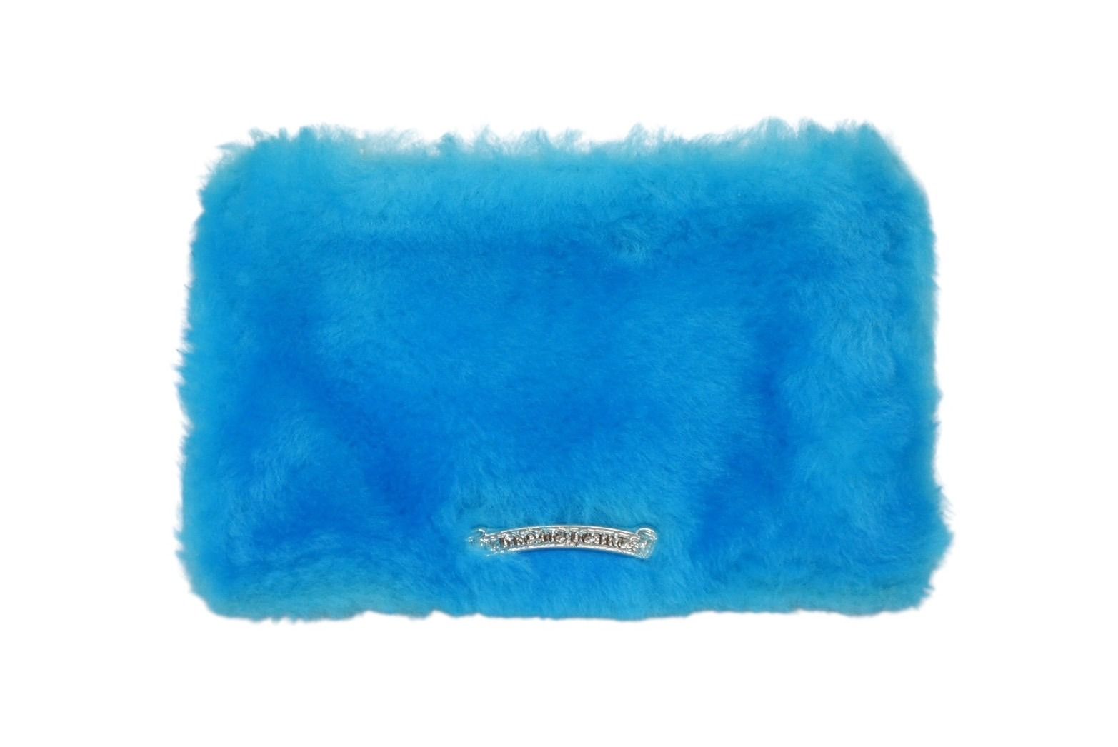 ♥ CHROME HEARTS クロムハーツ ファーポーチ ダガージップ スクロールラベルロゴ金具 ブルー シルバー925 シルバー金具 4b007682