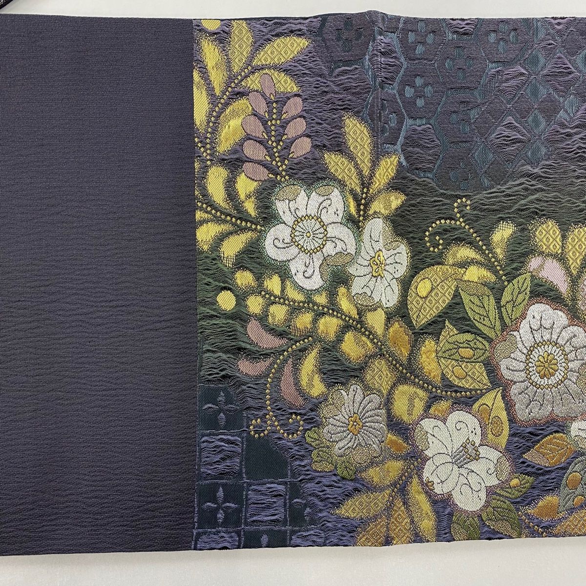 袋帯 美品 名品 やまと 辻が花柄 金銀糸 箔 濃紫 六通 正絹