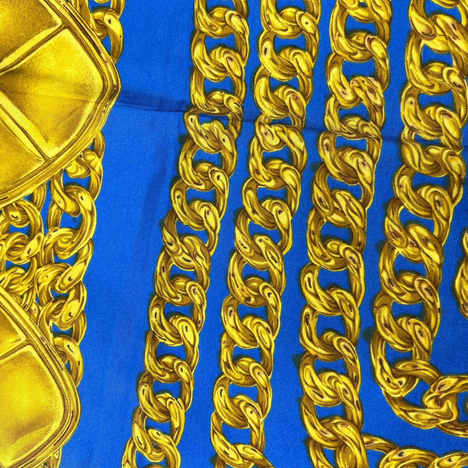 CHANEL シャネル ココマーク スカーフ シルク ブルー ゴールド