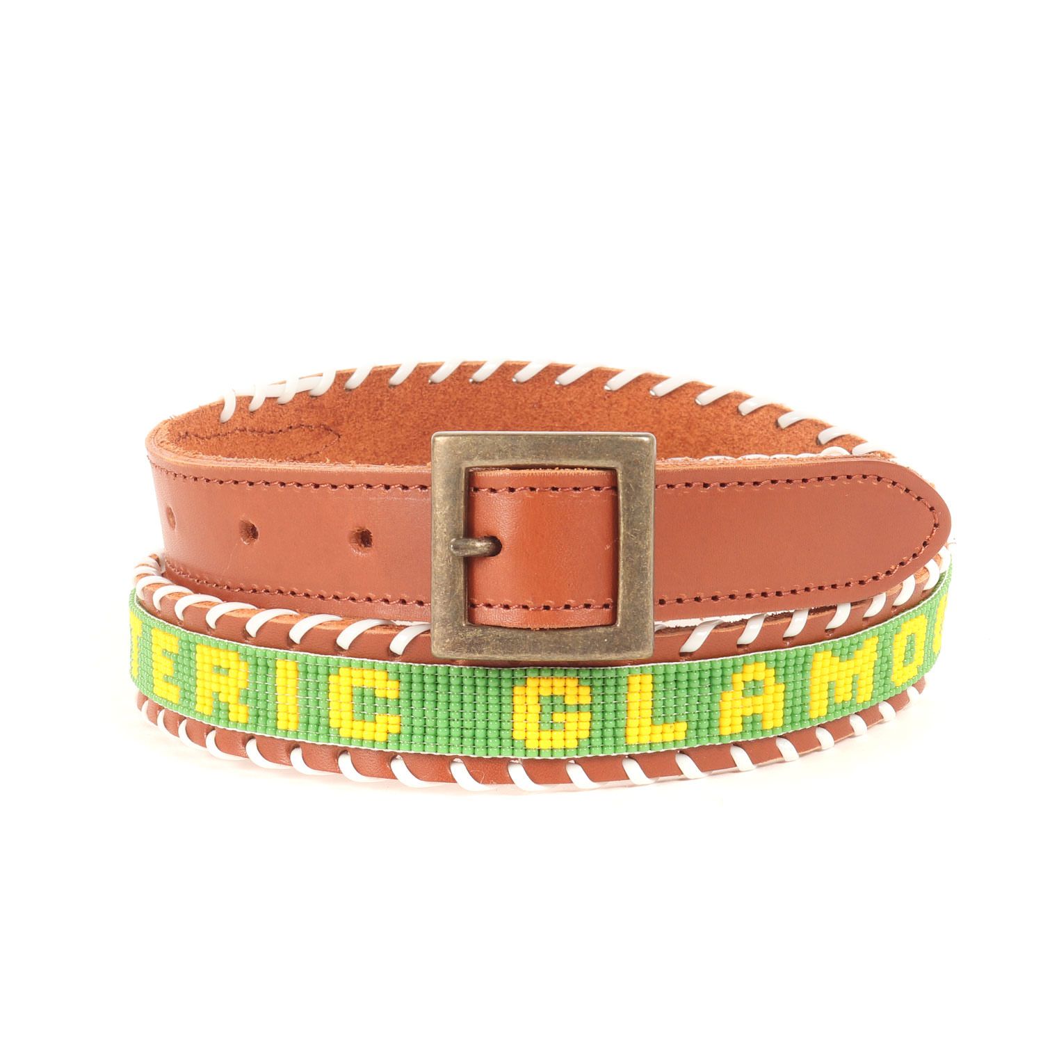 HYSTERIC GLAMOUR ヒステリックグラマー ベルト ブラウン グリーン系 サイズ | 23秋冬 ビーズ レザー ベルト | ロゴ ネイティブ柄 ステッチ 刺繍 | ブランド ファッション アイテム 小物 レディース