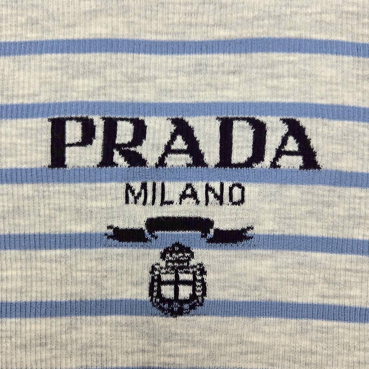  プラダ レディース スーパーファインウール クルーネックセーター ボーダー 定番筋 五分袖 七分袖 ニット セーター