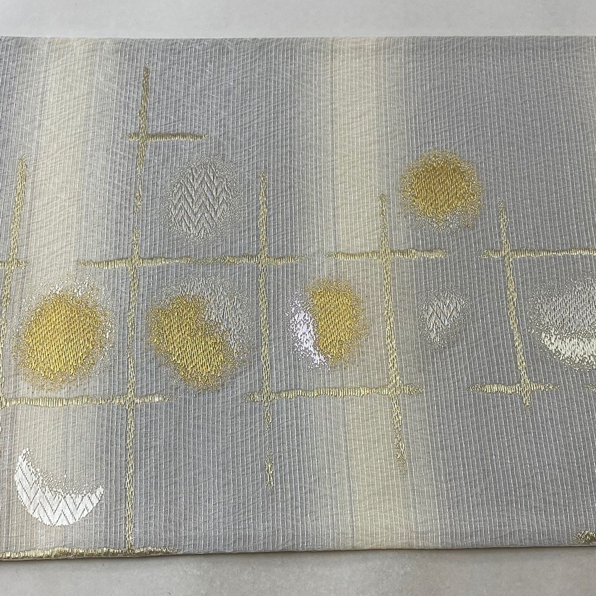 袋帯 美品 名品 つき 金銀糸 クリーム 六通 正絹 【中古