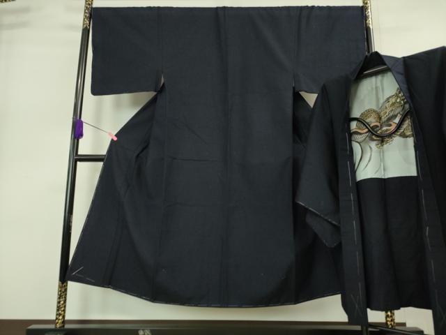 平和屋着物 上 男性 髭紬 アンサンブル 長羽織 濃い紫黒色地 羽裏 龍 ♥ DZAA9201kh5