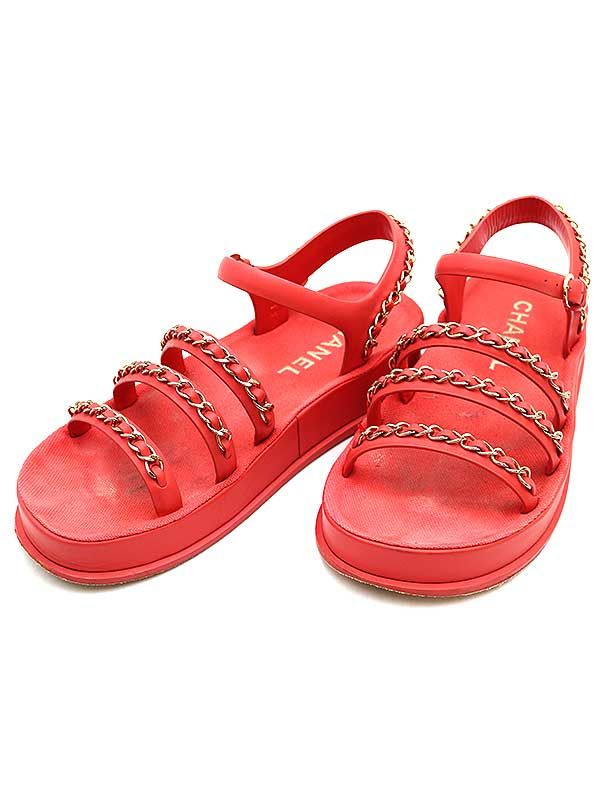 CHANEL シャネル ココマーク チェーンストラップデザインサンダル ピンク CHANEL シャネル ココマーク チェーンストラップデザインサンダル
