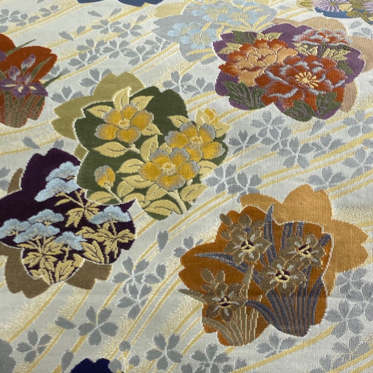 【新品】正絹　袋帯　桜柄　既製品 袋帯 秀品 桜 草花 金銀糸 箔 藍色 六通 正絹 【中古】 - メルカリ