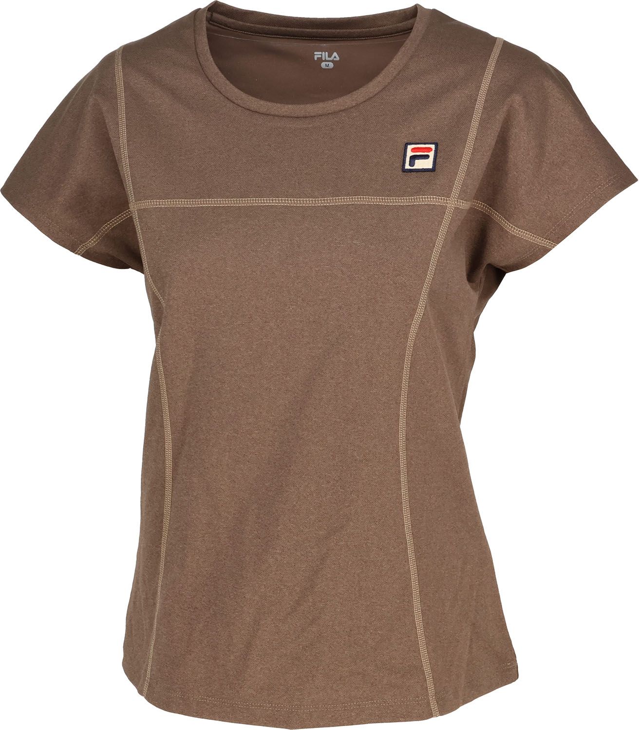 フィラ FILA テニス ゲームシャツ レディース ウィメンズ 女性 大人 半袖 Tシャツ トップス ウェア ロゴ ワンポイント デニムニット素材 ステッチ シック 部活動 クラブ 練習 EL0225 06Z ブラウン