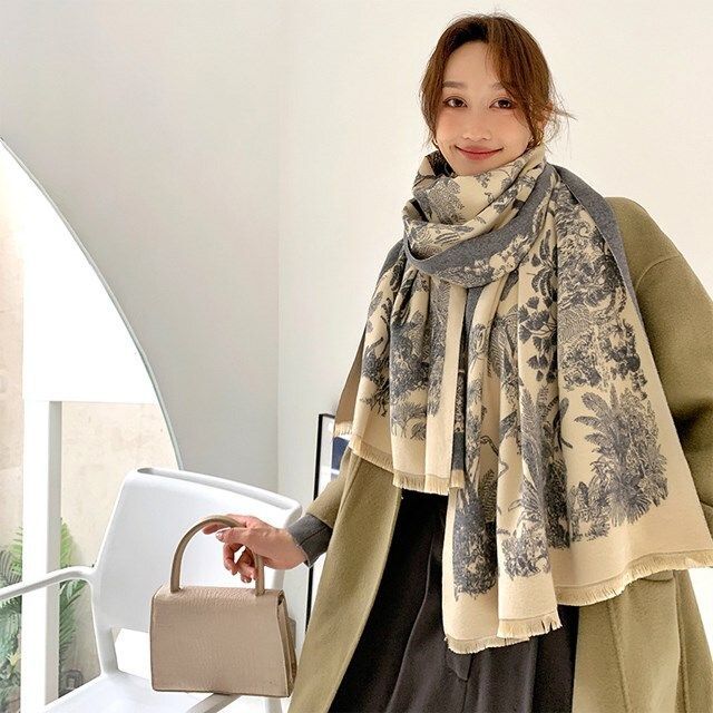 HOUSE OF LOTUS ボタニカル柄　カシミア　大判　ストール　マフラー 本当に 安い 通販ファッション - HOUSE OF LOTUS カシミア100