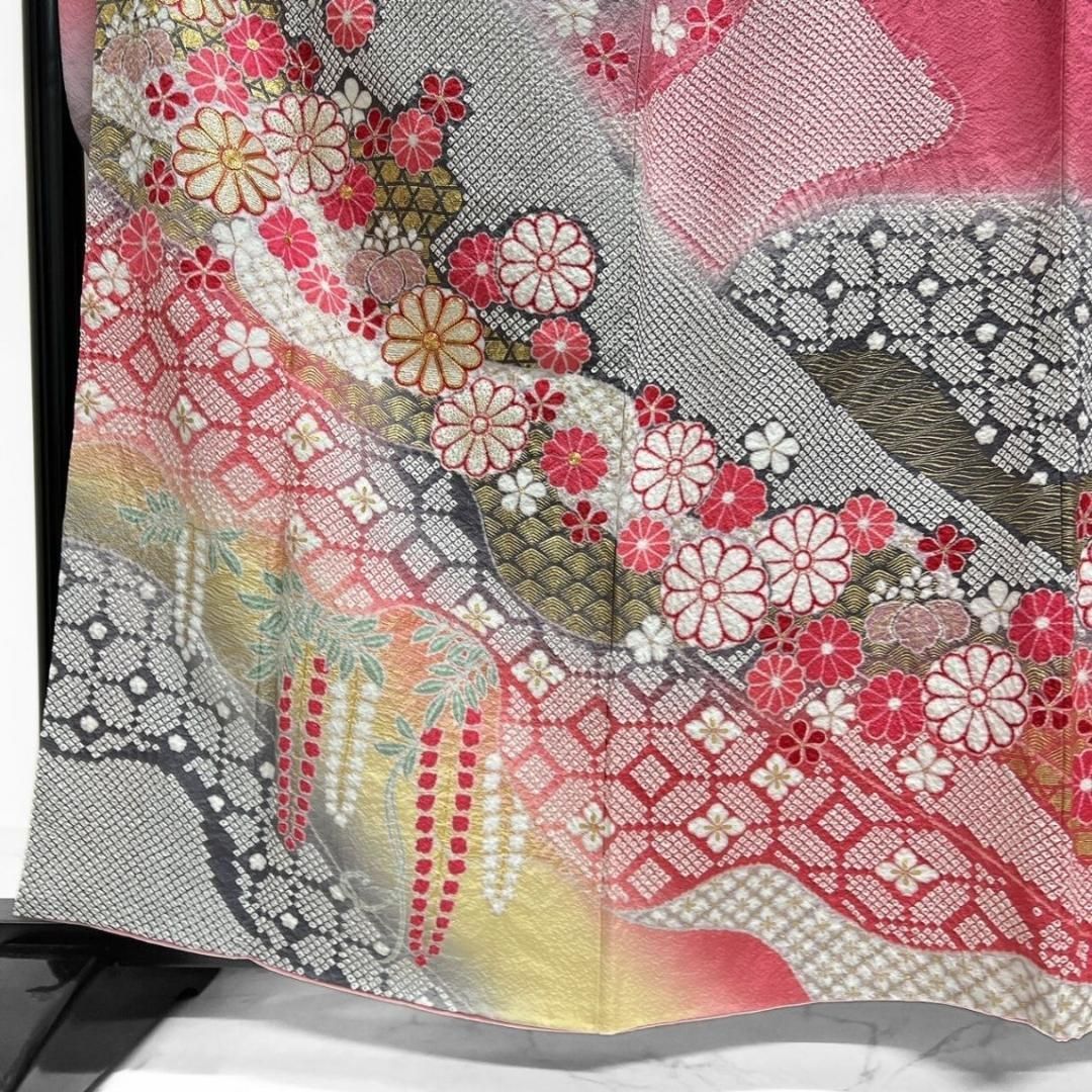 金駒刺繍相良刺繍金彩絞り花模様振袖着物 014a p 【公式通販】