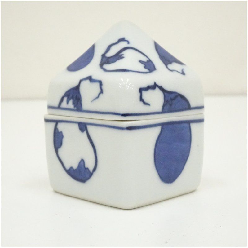 京焼 手塚祥堂造 染付茄子香合（共箱） 茶道具 茶道 香道 香道具