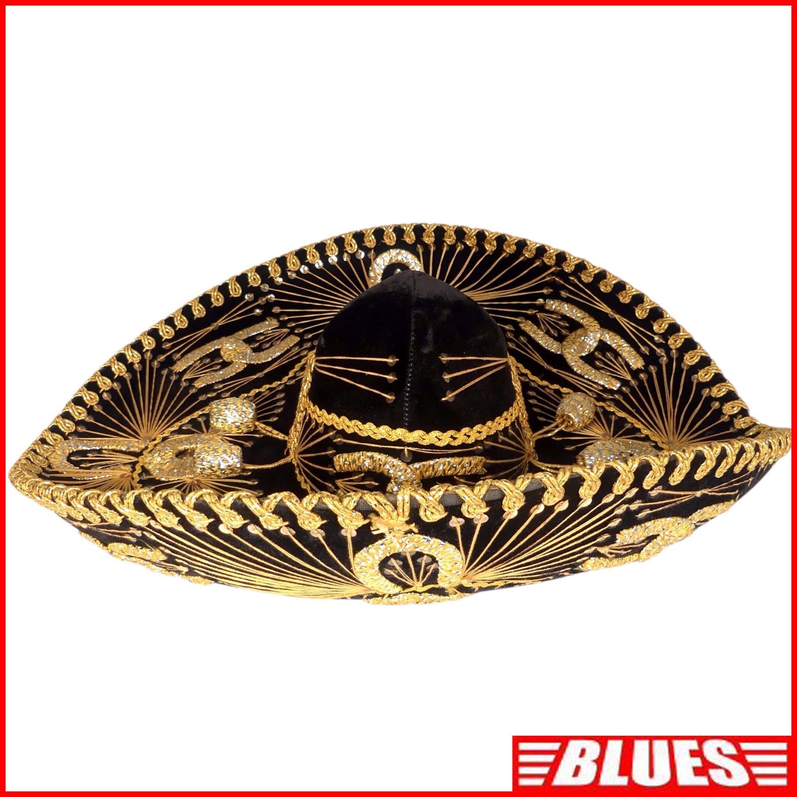 SOMBREROソンブレロ メキシカンハット メキシコ製 金刺繍 ビンテージ風 飾り帽子 仮装衣装 ベロア ボウシ一覧←SEULB屋着古← TN1985