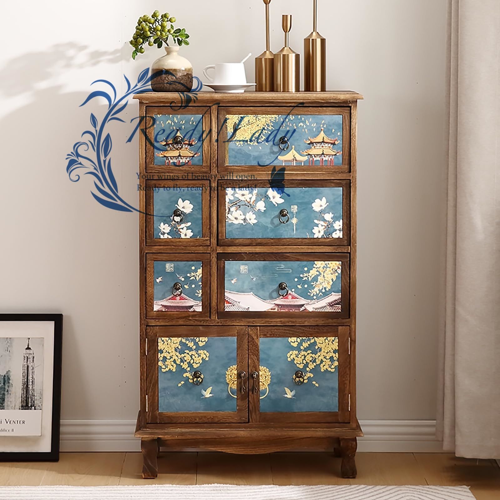 リビング収納 引き出し収納 幅60×奥行30×高さ102cm デスク収納 アンティーク調 引き出し 木製 卓上収納ケース オフィス収納 机上収納 雑貨収納 キャビネット サイドボード チェスト リビングボード 60*30*102cm