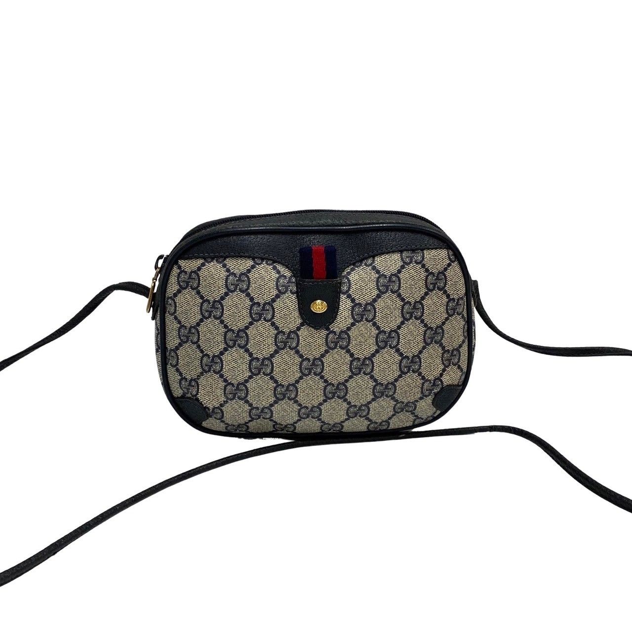 【美品】オールドグッチ GGロゴ レザー ショルダーバッグ ポシェット ネイビー GUCCI グッチ ショルダーバッグ 116.02.076 GG プラス シェリー