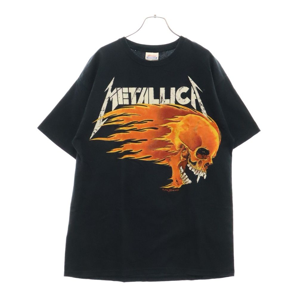 VINTAGE (ヴィンテージ) 90s METALLICA PUSHEAD SIDE FLAME SKULL METARI メタリカ スカルプリント 半袖Tシャツ カットソー ブラック