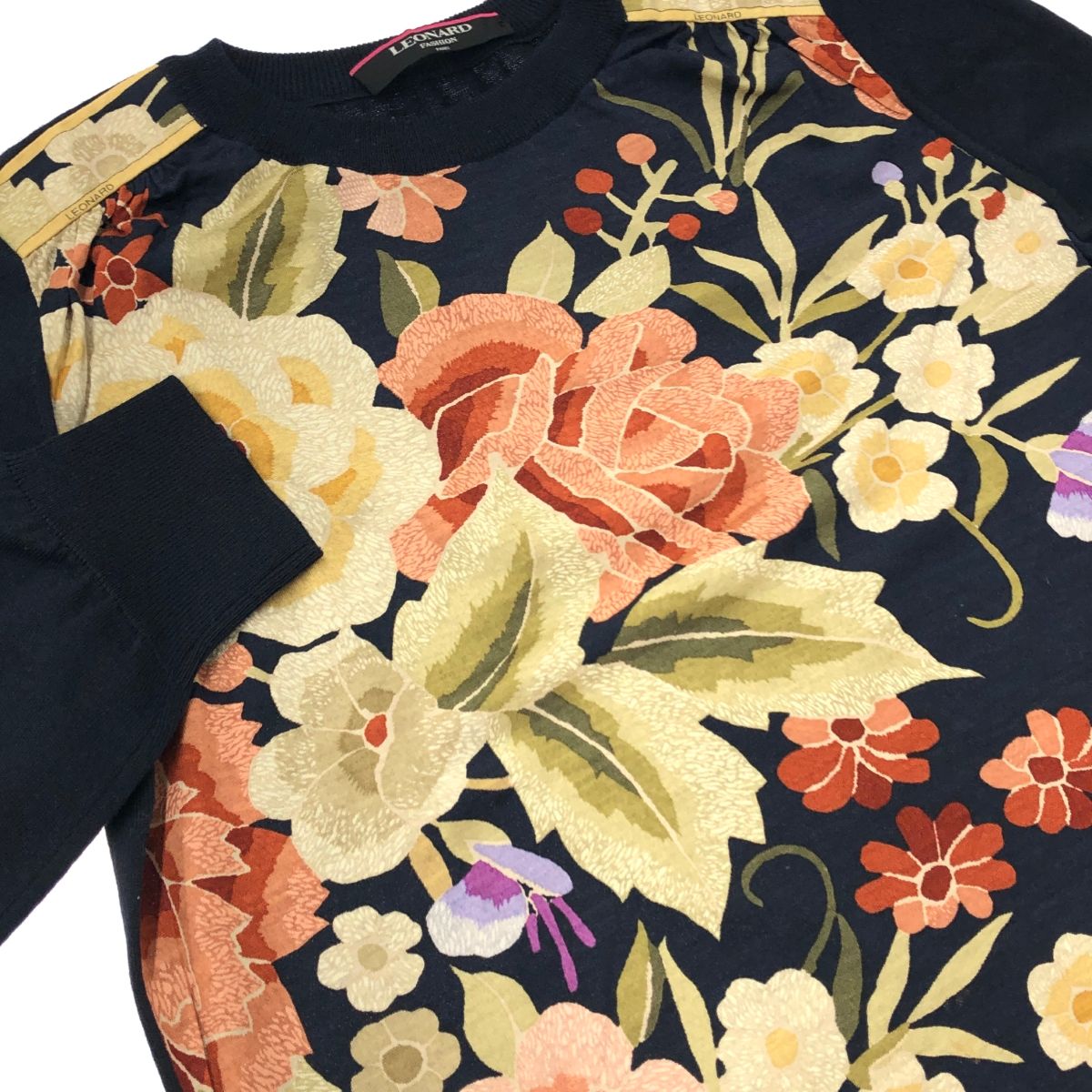 美品✨LEONARD レオナール 花柄 シルク混 ニット セーター 長袖 黒 L 極美品✨LEONARD レオナール シルク混 ニット セーター 花柄