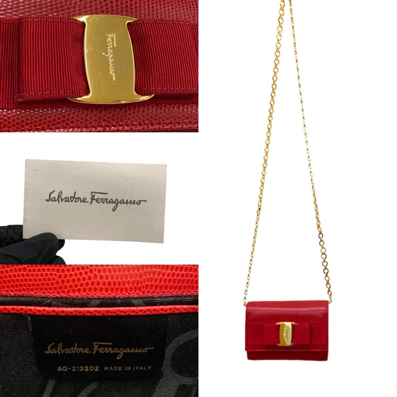 極 美品 保存袋付 Salvatore Ferragamo サルヴァトーレフェラガモ ヴァラリボン レザー 本革 チェーン ショルダーバッグ レッド  18903 - メルカリ