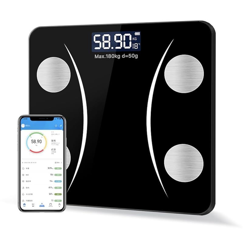 体重計 体組成計 体脂肪計 bluetooth スマホ連動 ヘルスメーター 2025最新 bluetooth 体重計 高精度 バックライト付 ボディスケール -体脂肪率|BMI|筋肉量|基礎代謝量|水分量|体脂肪量など測定 日本語取扱説明書 iOS|Andr