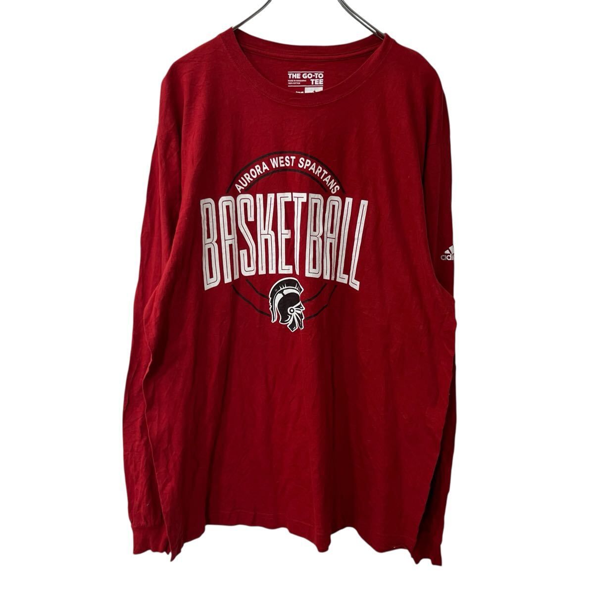 adidas 長袖 プリントTシャツ XL レッド アディダス コットン100％ バスケットボール ロングTシャツ シンプル カットソー a709-6564