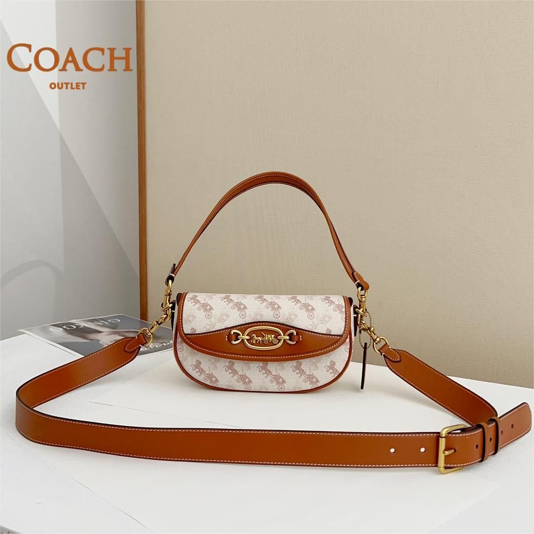 コーチ COACH CR511 HARLEY 23 馬車テーマ柄 ショルダーバッグ サドルバッグ クロスボディバッグ 脇下バッグ レディース　レザー　 女性用　アウトレット品　ブラウン×ホワイト