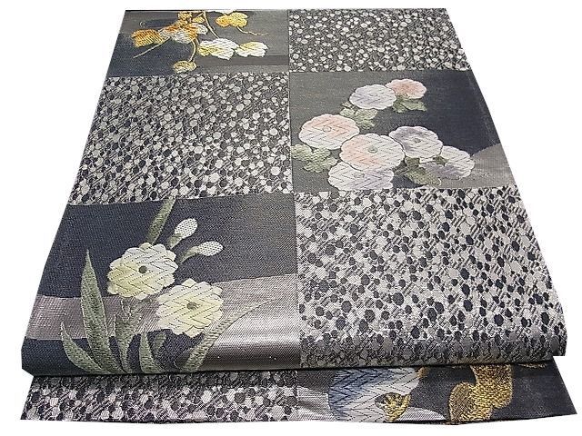 平和屋1□極上 西陣 六通柄袋帯 唐織 市松草花文 金銀糸 逸品 1s235