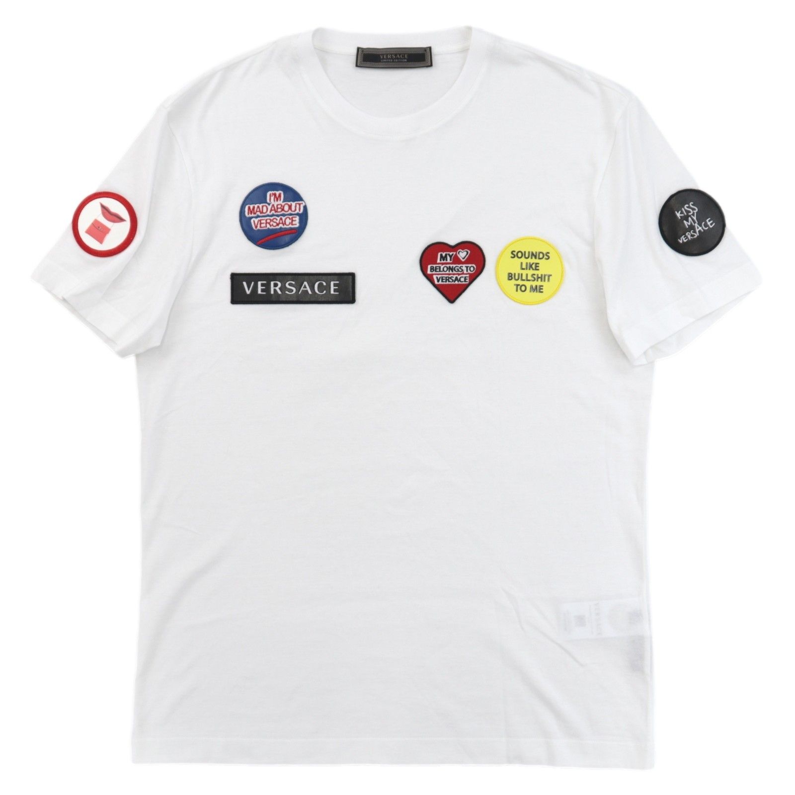 美品 ヴェルサーチ 半袖シャツ VERSACE ロゴボタン エポレット 黒 56