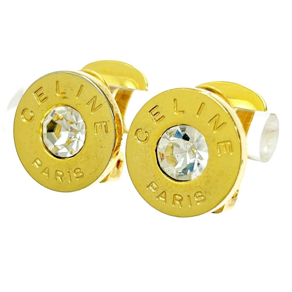 中古】CELINE セリーヌ GP ラインストーン ロゴ サークル イヤリング  