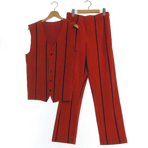 ISSEY MIYAKE フレアパンツ　ベージュ・赤ストライプ　サイズ１ イッセイミヤケISSEY MIYAKE 132 5. SQUARE UNIT バイカラー