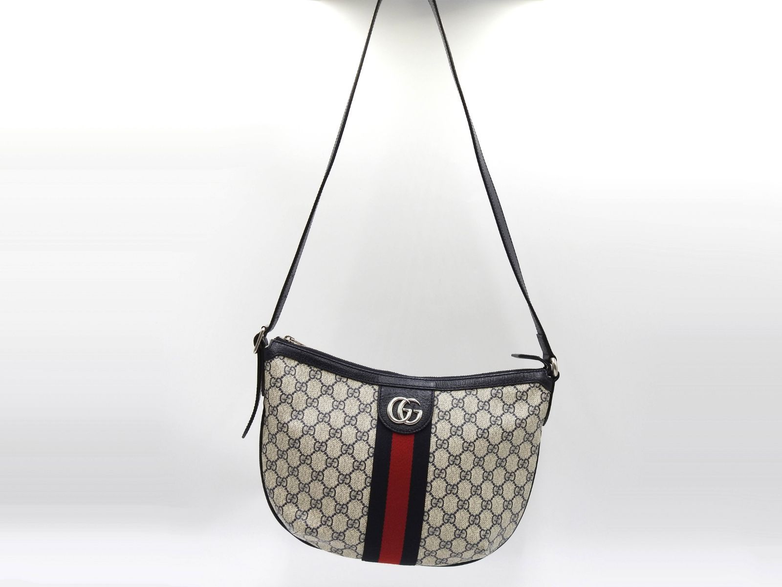 グッチ オフィディア GG スモールホーボー GGスプリーム ショルダーバッグ PVC レザー ベージュ ネイビー レッド シルバー金具 598125