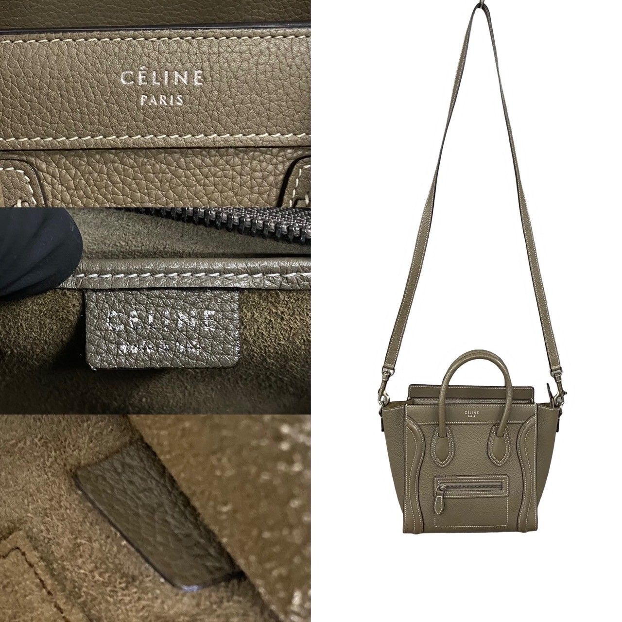 極 美品 袋付き CELINE セリーヌ ラゲージ ナノ ショッパー レザー 本革 2way ミニ ハンドバッグ ショルダーバッグ グレージュ  88504 - メルカリ