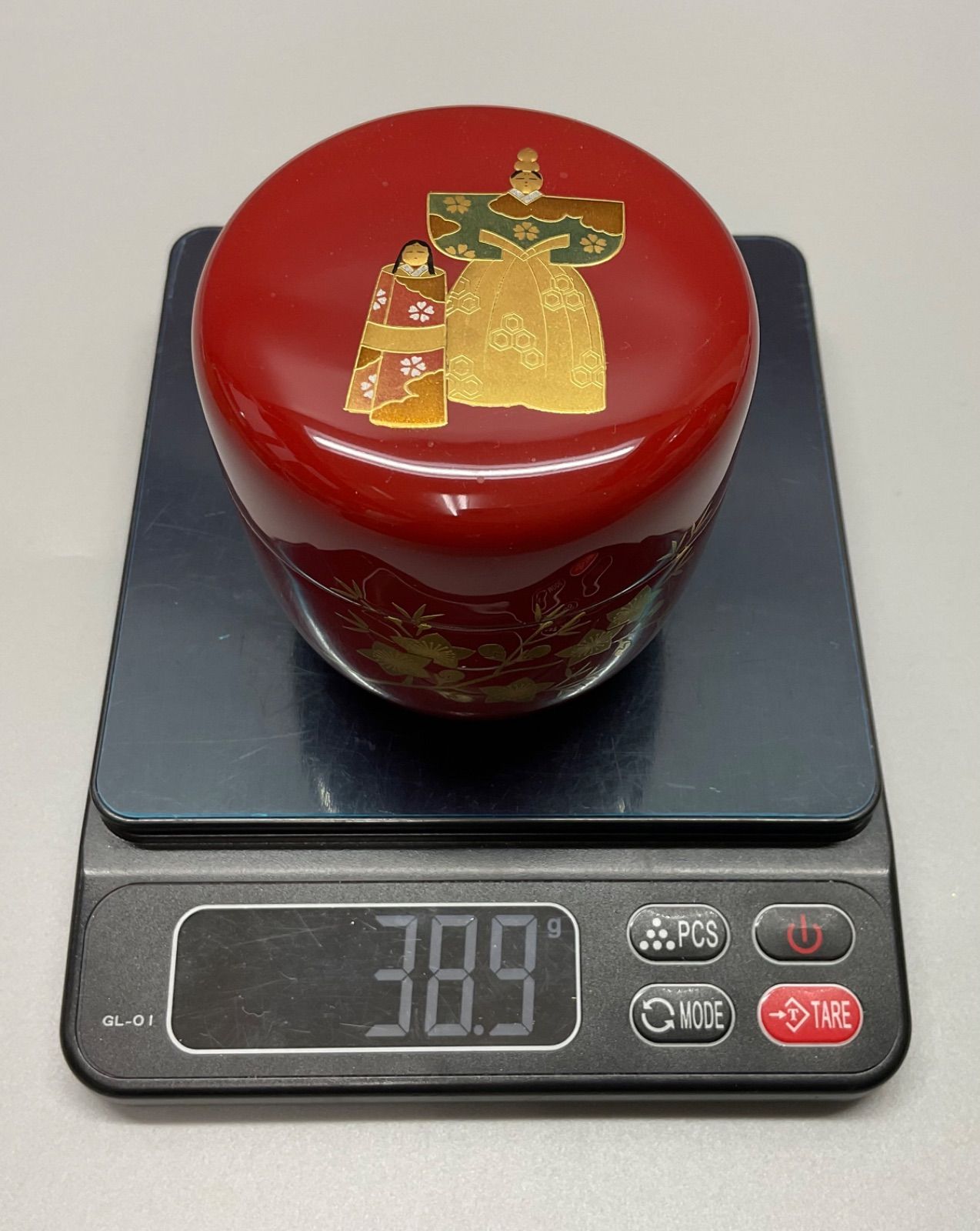w2 朱塗 立雛蒔絵 中棗 中谷秀斎作 茶入 なつめ お点前道具 漆器 