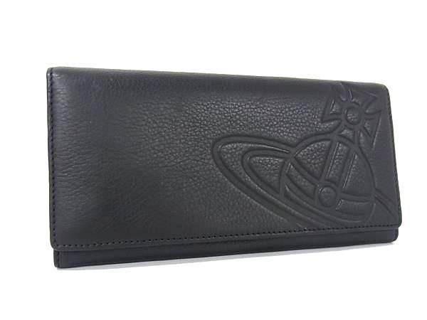 Vivienne Westwood ヴィヴィアンウエストウッド オーブ レザー エンボス 二つ折り 長財布 ウォレット ブラック系 FK7152