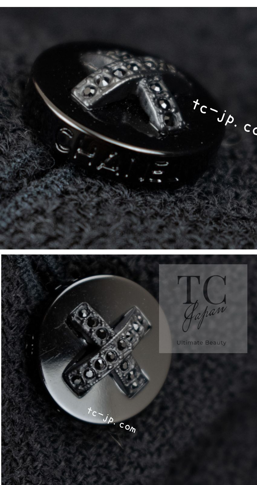 シャネル コート CHANEL ブラック ウール ツイード ラインストーン  