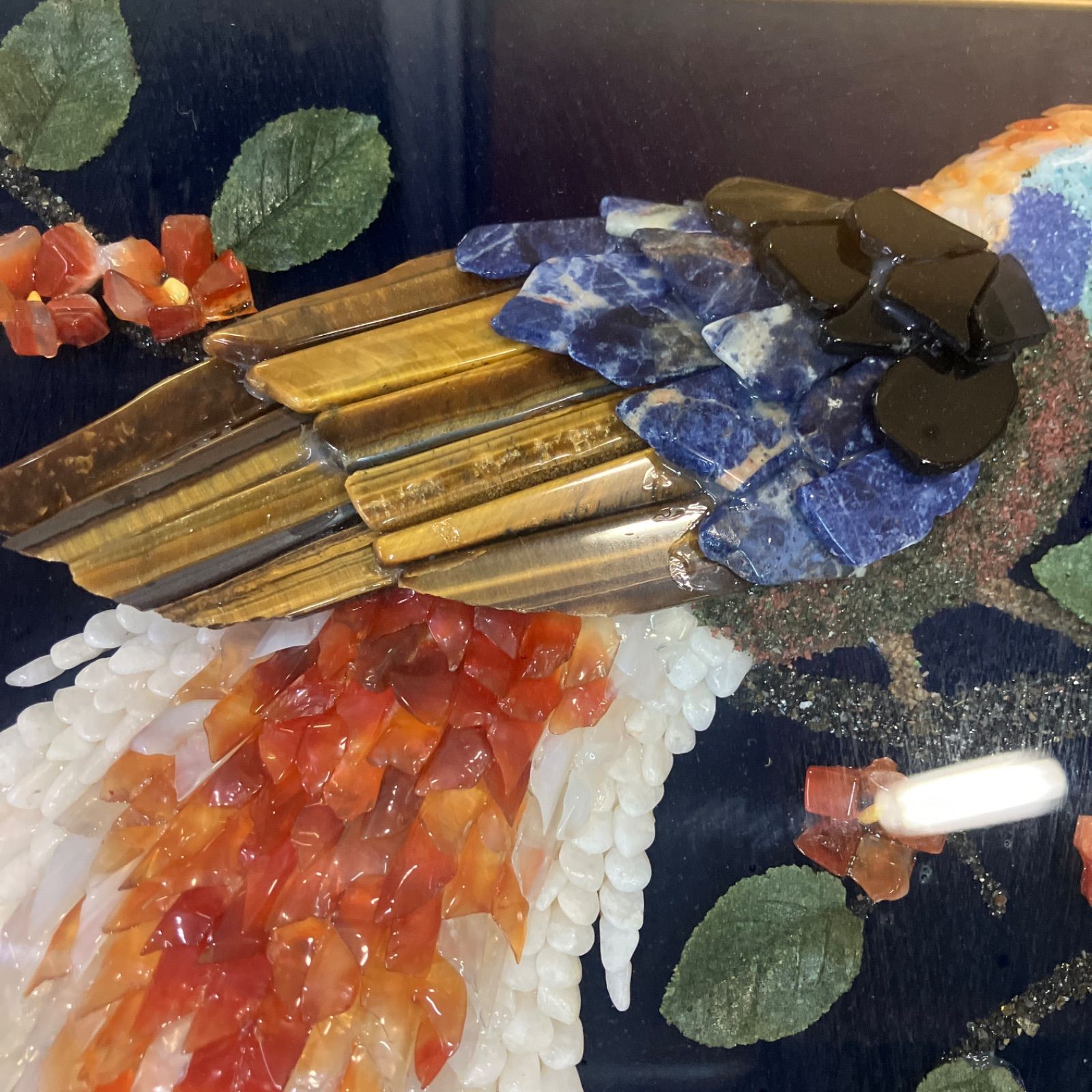 アンティーク】額装 額縁 宝石画 原石 鑑賞石 花瓶 花 絵画