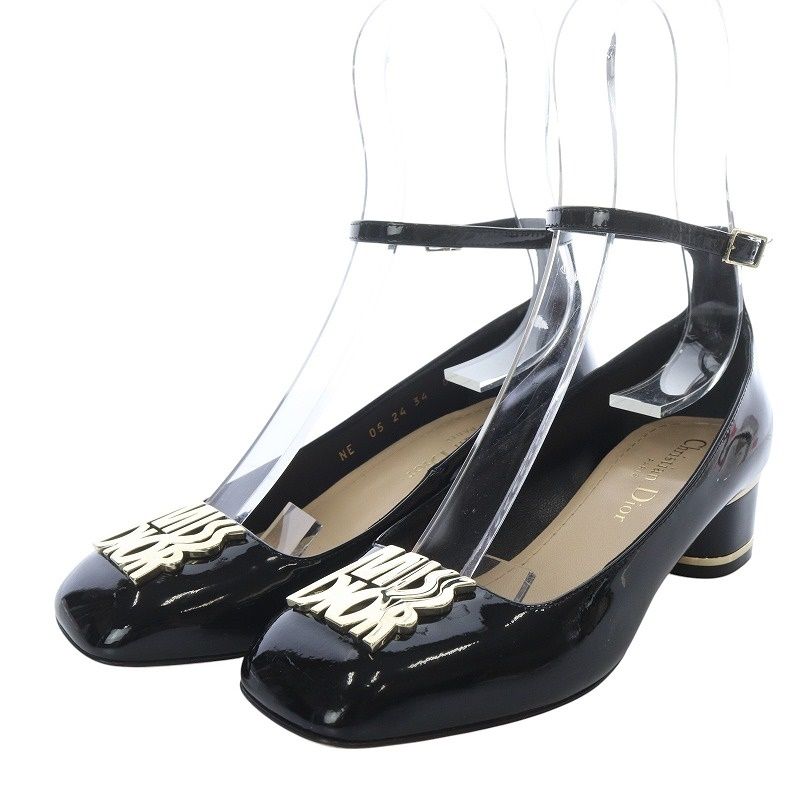 クリスチャンディオール Christian Dior 24-25AW MISS DIOR アンクルストラップ パンプス ハイヒール スクエアトゥ エナメルレザー 34 ブラック |YO15