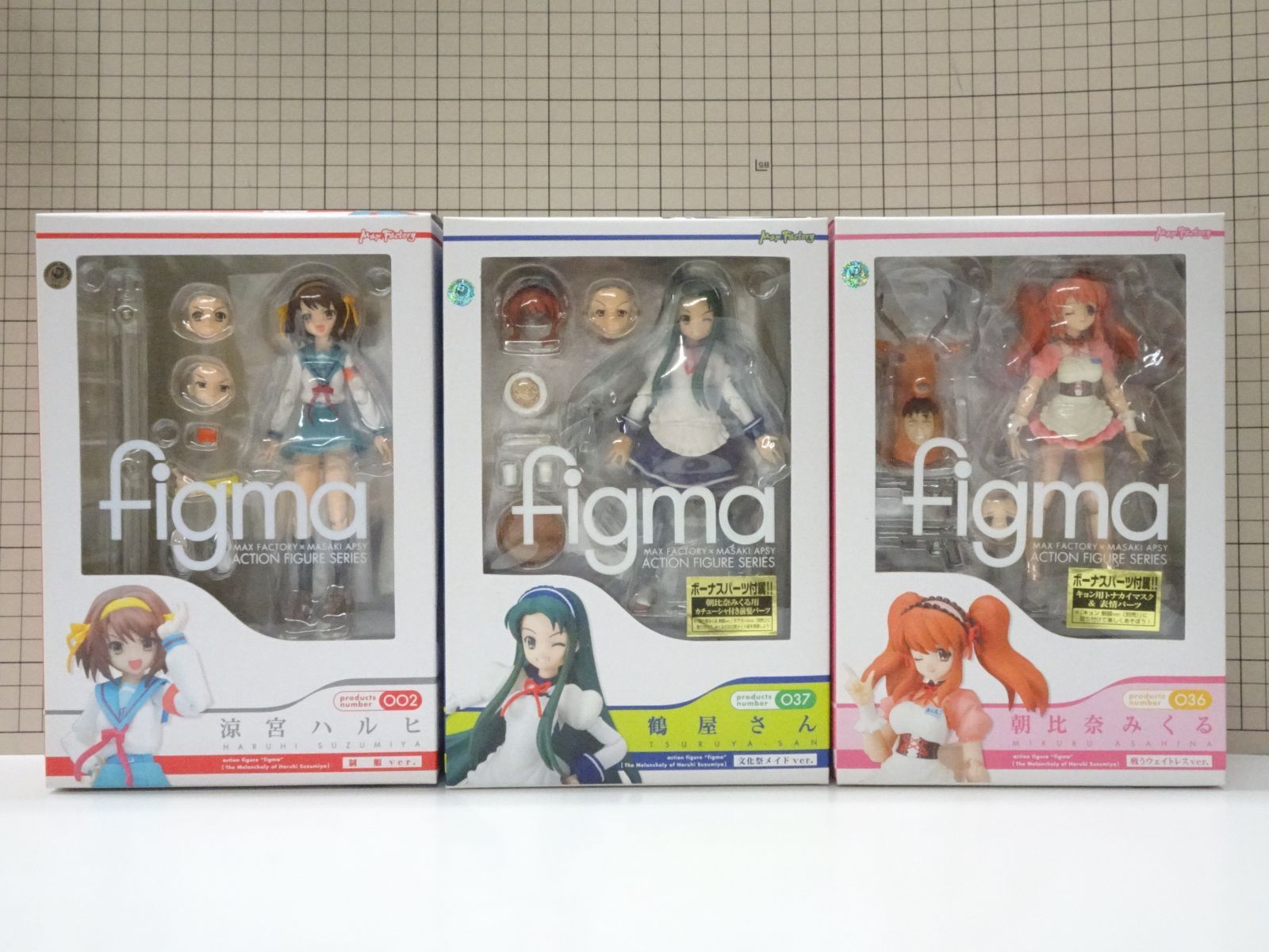 マックスファクトリー figma 涼宮ハルヒ 制服ver 朝比奈みくる 戦うウェイトレスver 鶴屋さん 文化祭メイドver 3点セット 未開封品