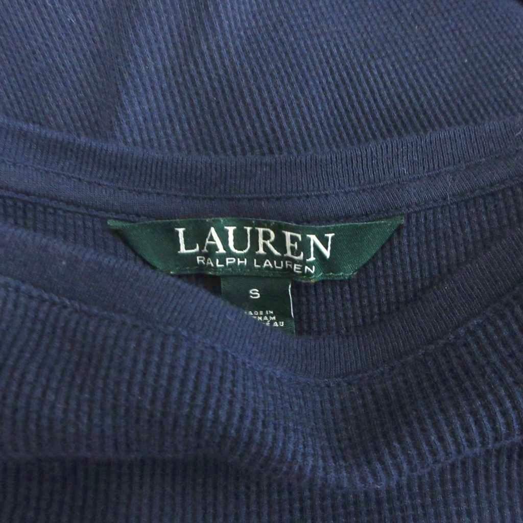 ローレンラルフローレン LAUREN RALPH LAUREN ニットワンピース サーマル ロング丈 半袖 コットン 紺 ネイビー S NICORILABO_COM