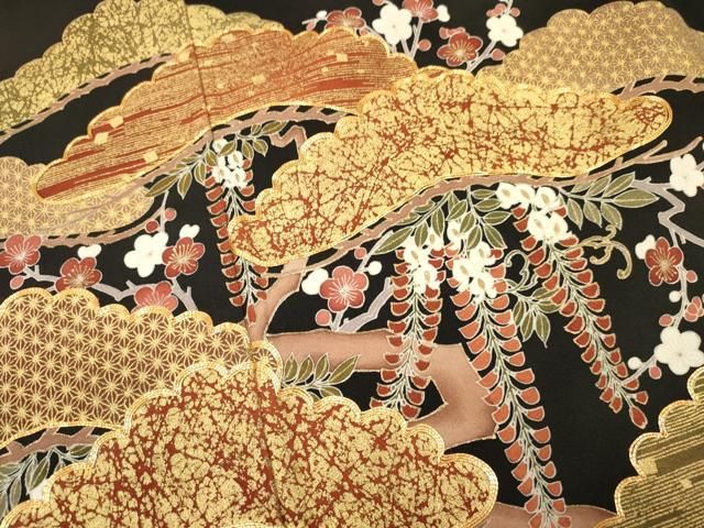 平和屋着物○豪華黒留袖 友禅 駒刺繍 立波菊文 金彩 正絹 逸品