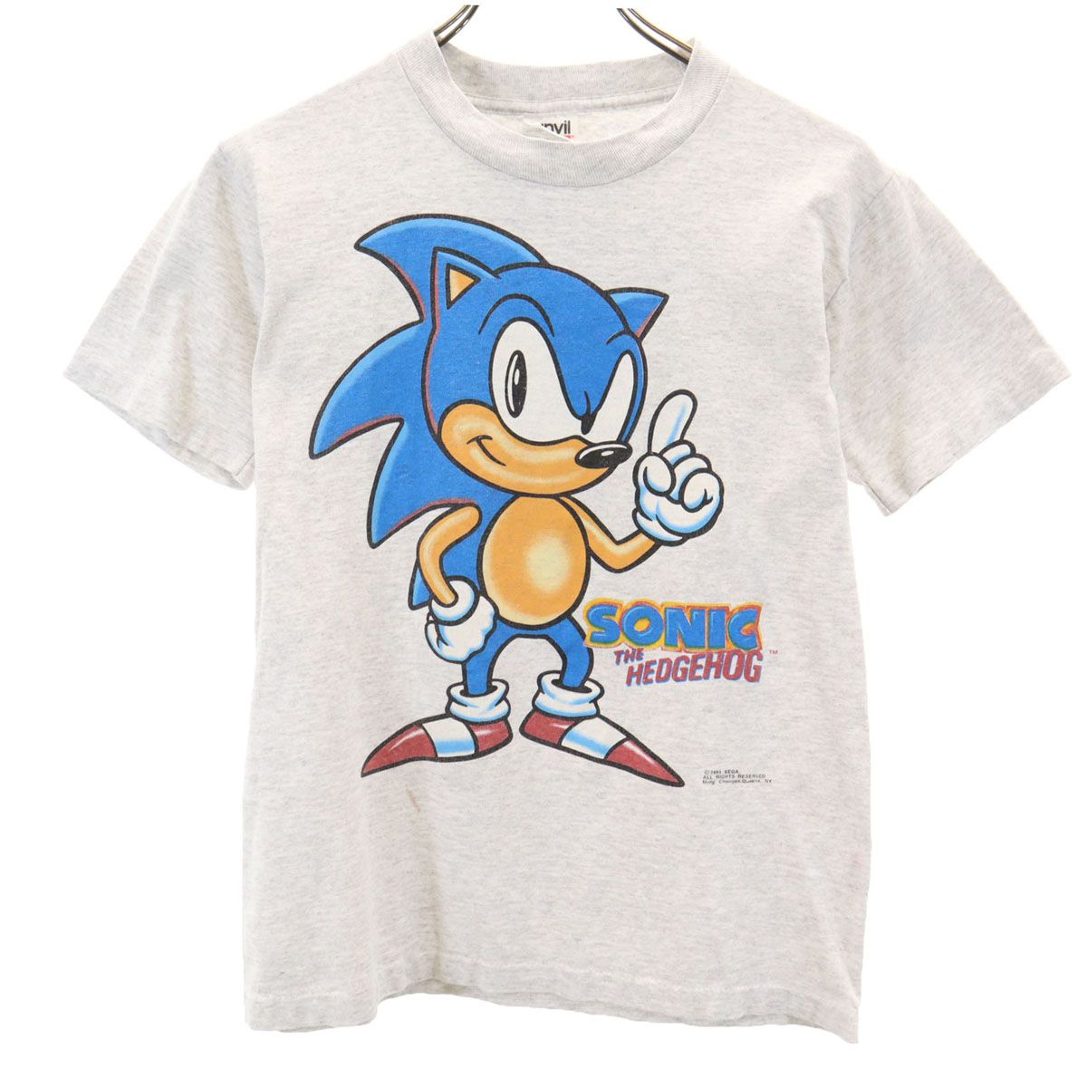 anbil アンビル 90s 映画 ソニックザヘッジホッグ セガ 半袖 シングルステッチ 両面プリント ムービー Tシャツ L グレー SONIC THE HEDGEHOG SEGA キッズ 古着