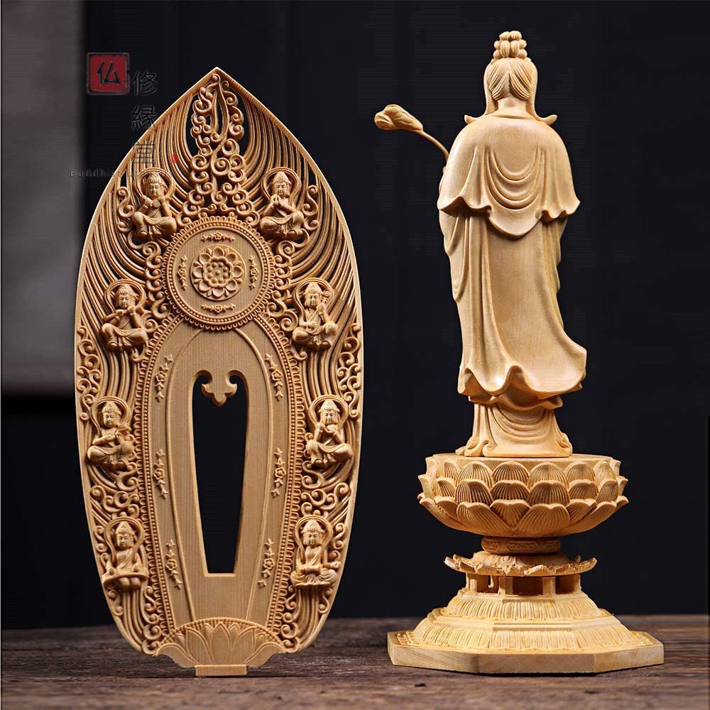 修縁堂】木彫り 仏像 勢至菩薩立像 精密彫刻 一刀彫 天然木檜材