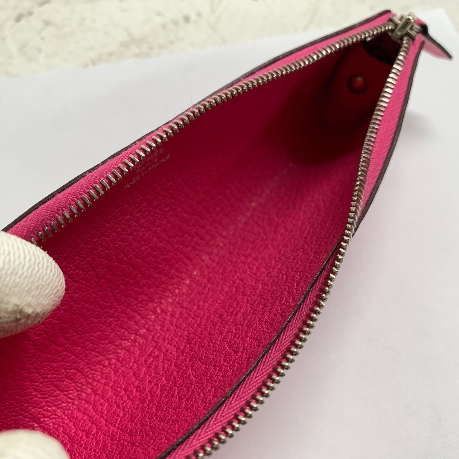 f001 B 美品 エルメス HERMES ペンケース ピッコロ ピンク シルバー 