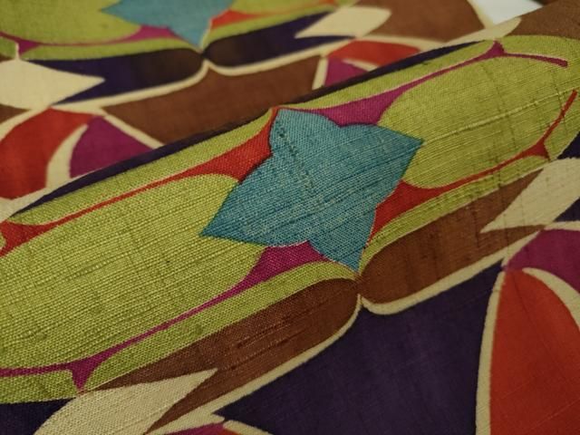 平和屋本店■極上　染織作家　渋紙型　渋谷和子　九寸名古屋帯　紬地　逸品　DZAA2692kh5 平和屋本店□極上 染織作家 渋紙型 渋谷和子 九寸名古屋帯 紬地 逸品