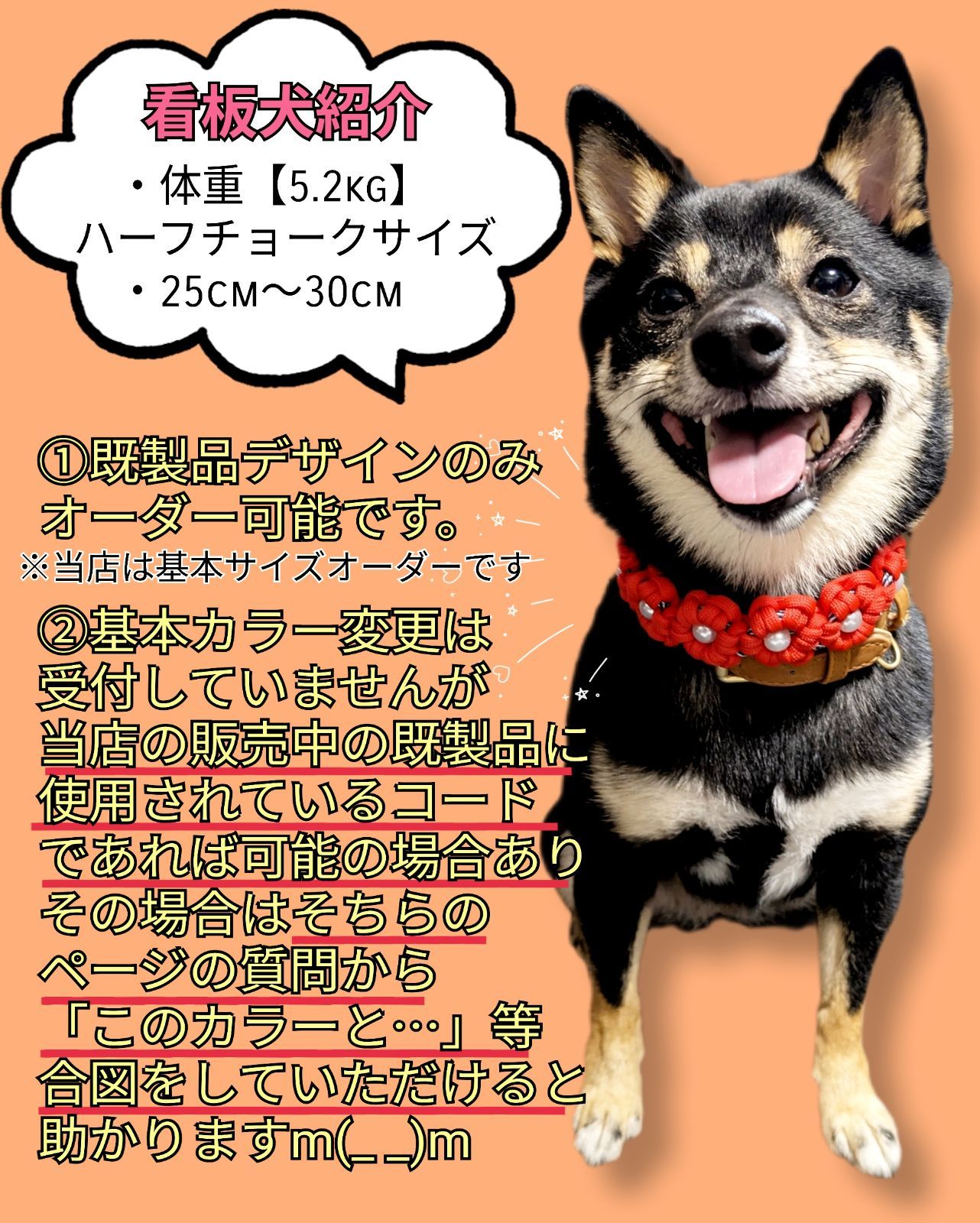 パラコード首輪　ハーフチョーク　お花3色　No.0144 パラコード首輪 ハーフチョーク お花3色 No.0144