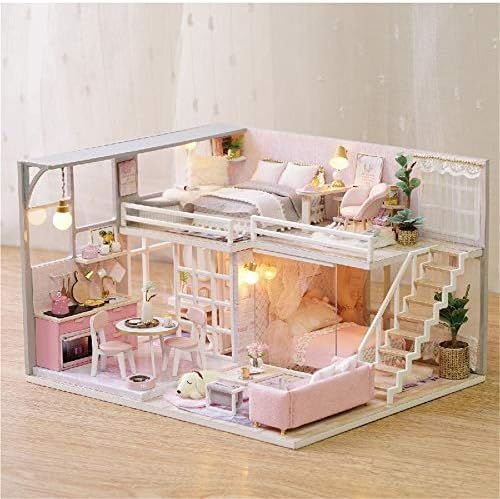[新品※未使用] ドールハウス3D ライトミュージックカバーギフトインテリアとDIYハウスDIYドールハウス女の子らしい夢のミニチュア家具 教育的で楽しいおもちゃギフト (色 : Multi-colored， Size : One size)