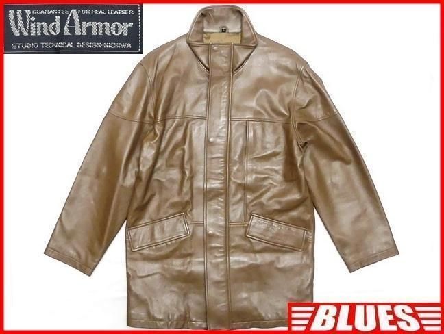ウィンドアーマー メンズ レザーステンコート L 茶 ロングコート 革X4466