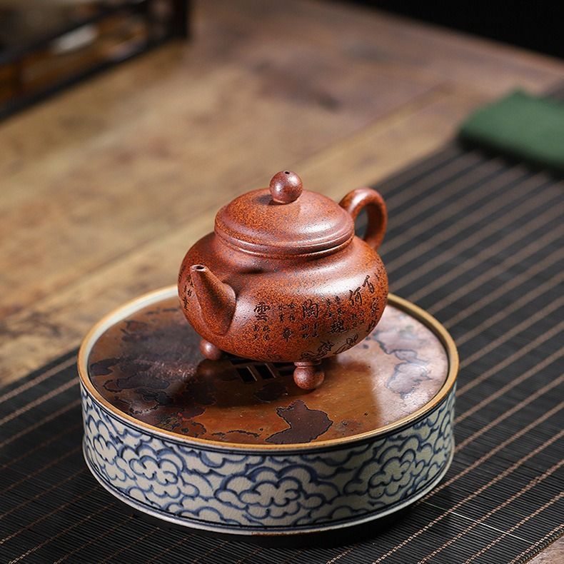 朱泥　常滑焼　千洞造　急須　湯冷まし　お茶碗　煎茶道具　カニ　蟹　彫刻　煎茶 茶道具 煎茶道具 常滑焼 朱泥 茶器 千洞造 渡辺千洞 千横行