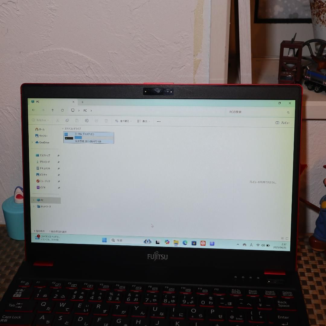 Win11人気の赤8世代Corei7|SSD|メ12G|無線|カメラ|TypeC