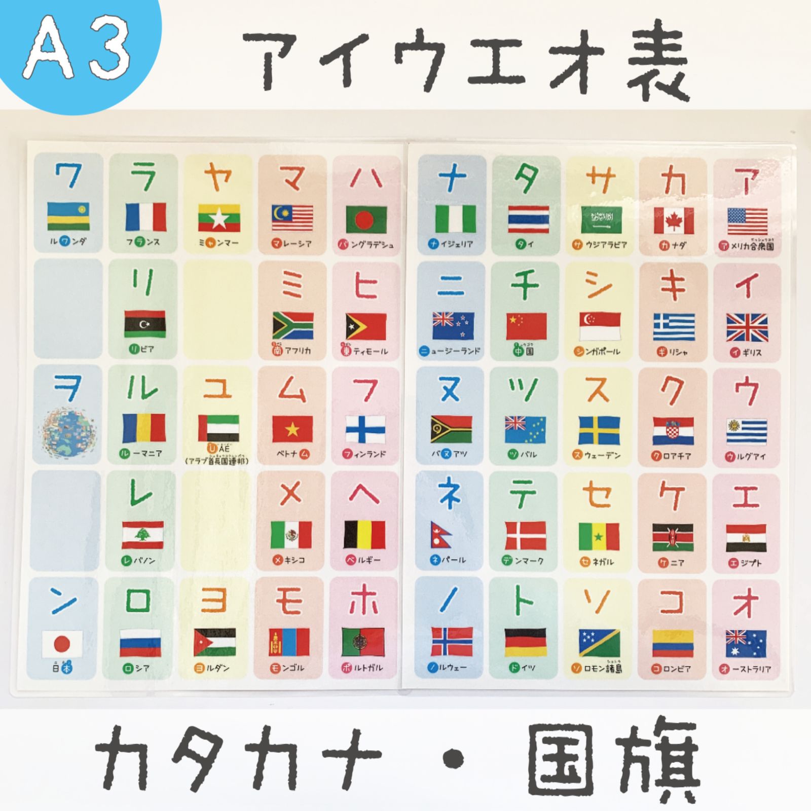あいうえお表᯽ひらがな᯽カタカナ᯽アルファベット᯽ A3サイズ