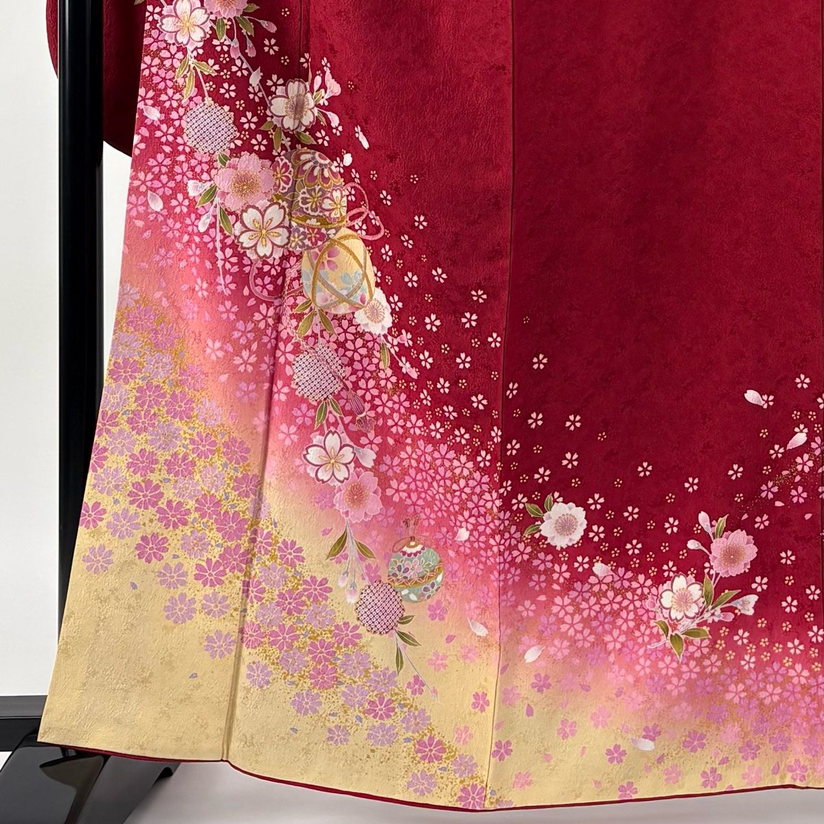 振袖 身丈163.5cm 裄丈69cm L 袷 袋帯フルセット 桜 手鞠 金彩 ぼかし