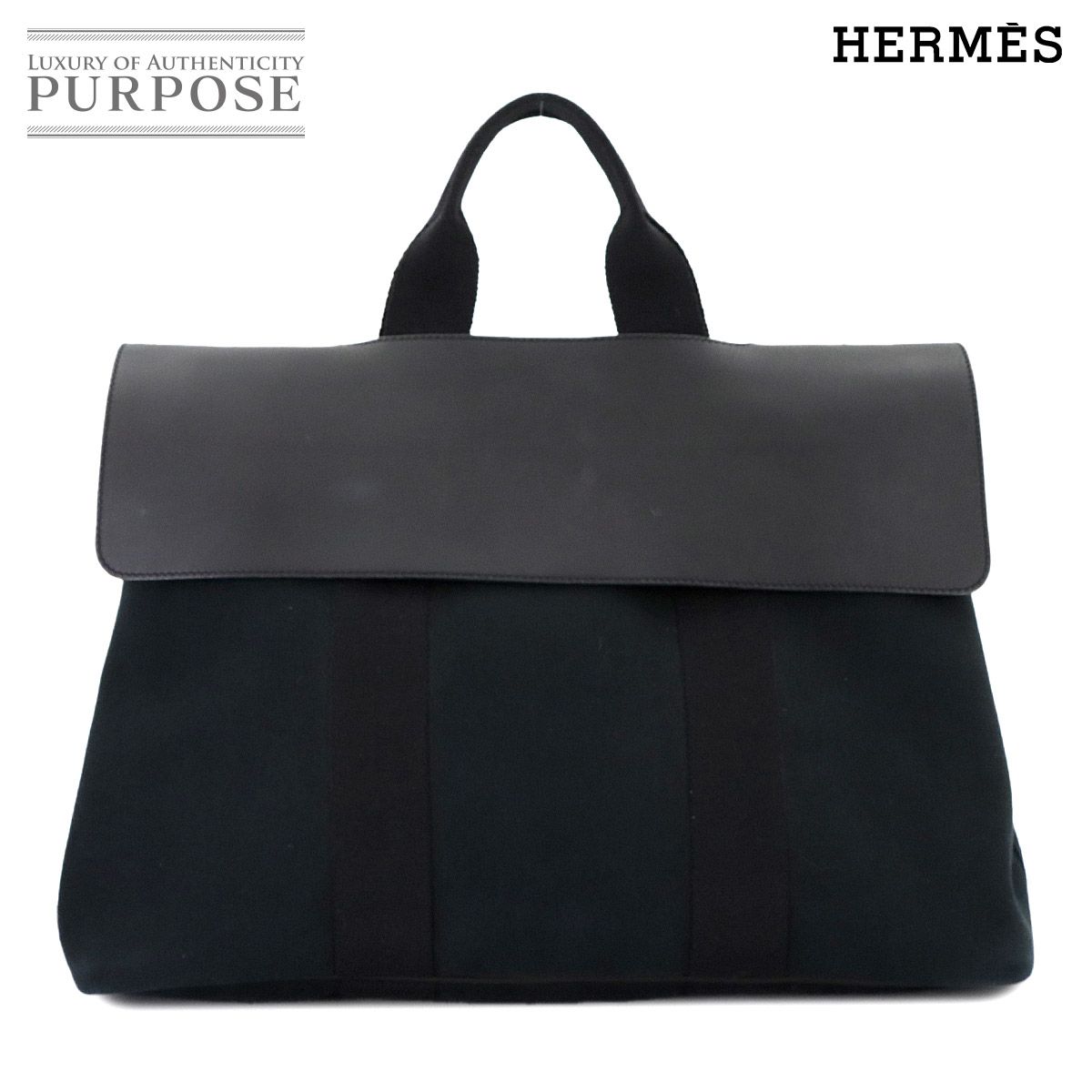 エルメス HERMES ヴァルパライソ MM ハンド バッグ トワルシェブロン レザー ブラック シルバー 金具 Valparaiso MM 90281893