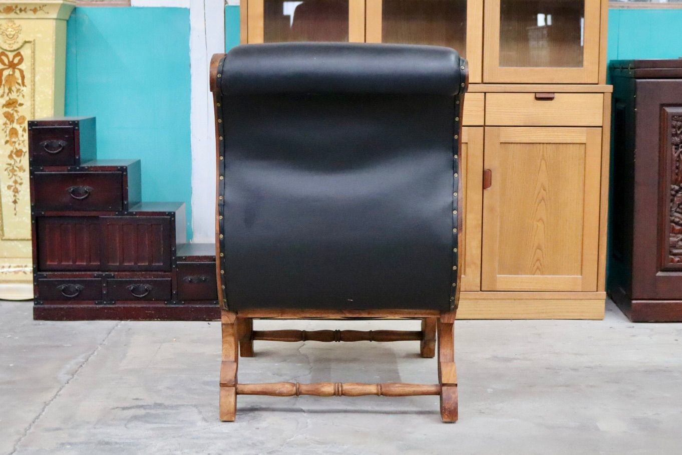 アジアン家具 チーク・レザーソファ マドゥーラ 1人掛け□