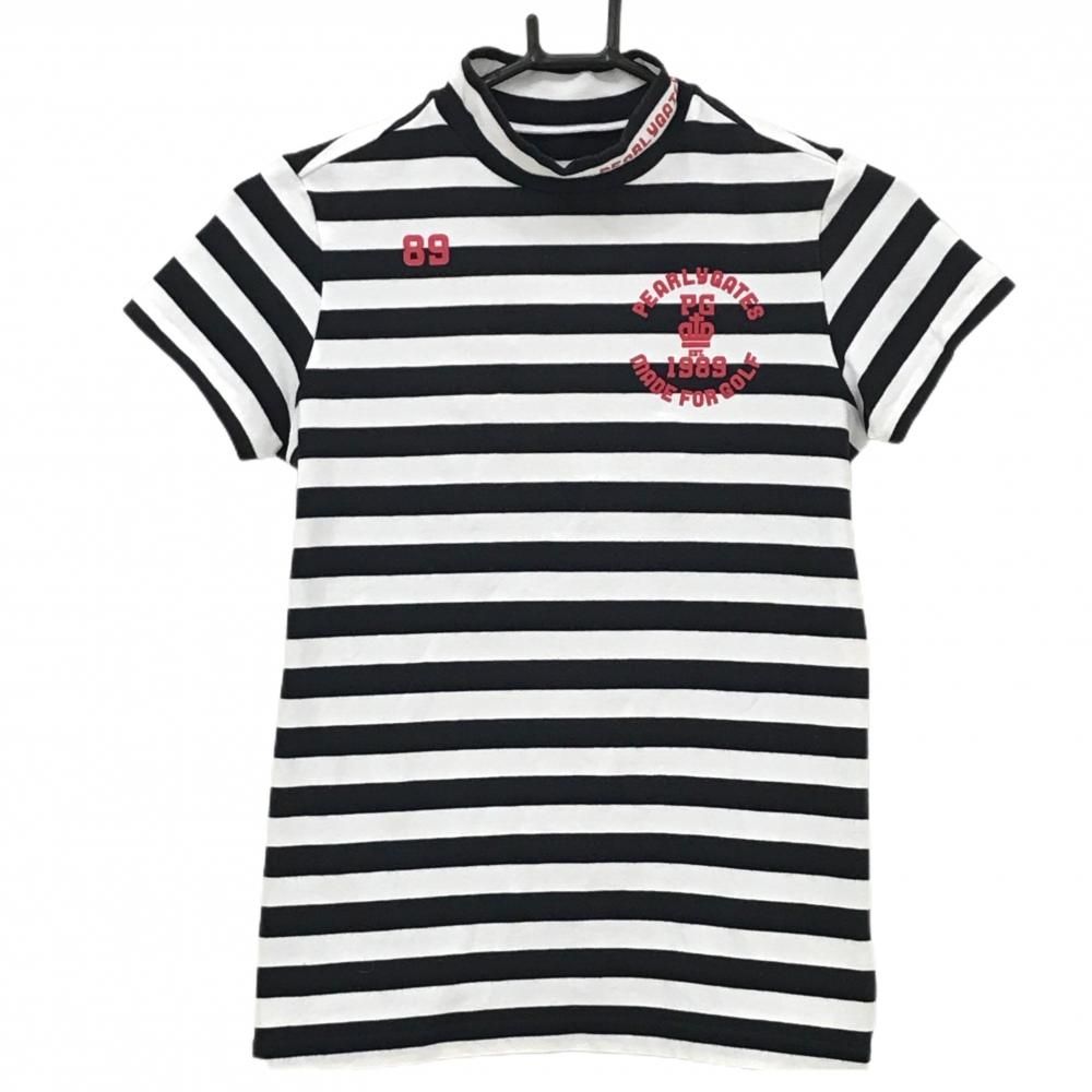 美品】パーリーゲイツ 半袖ハイネックシャツ ネイビー×白 ロゴ